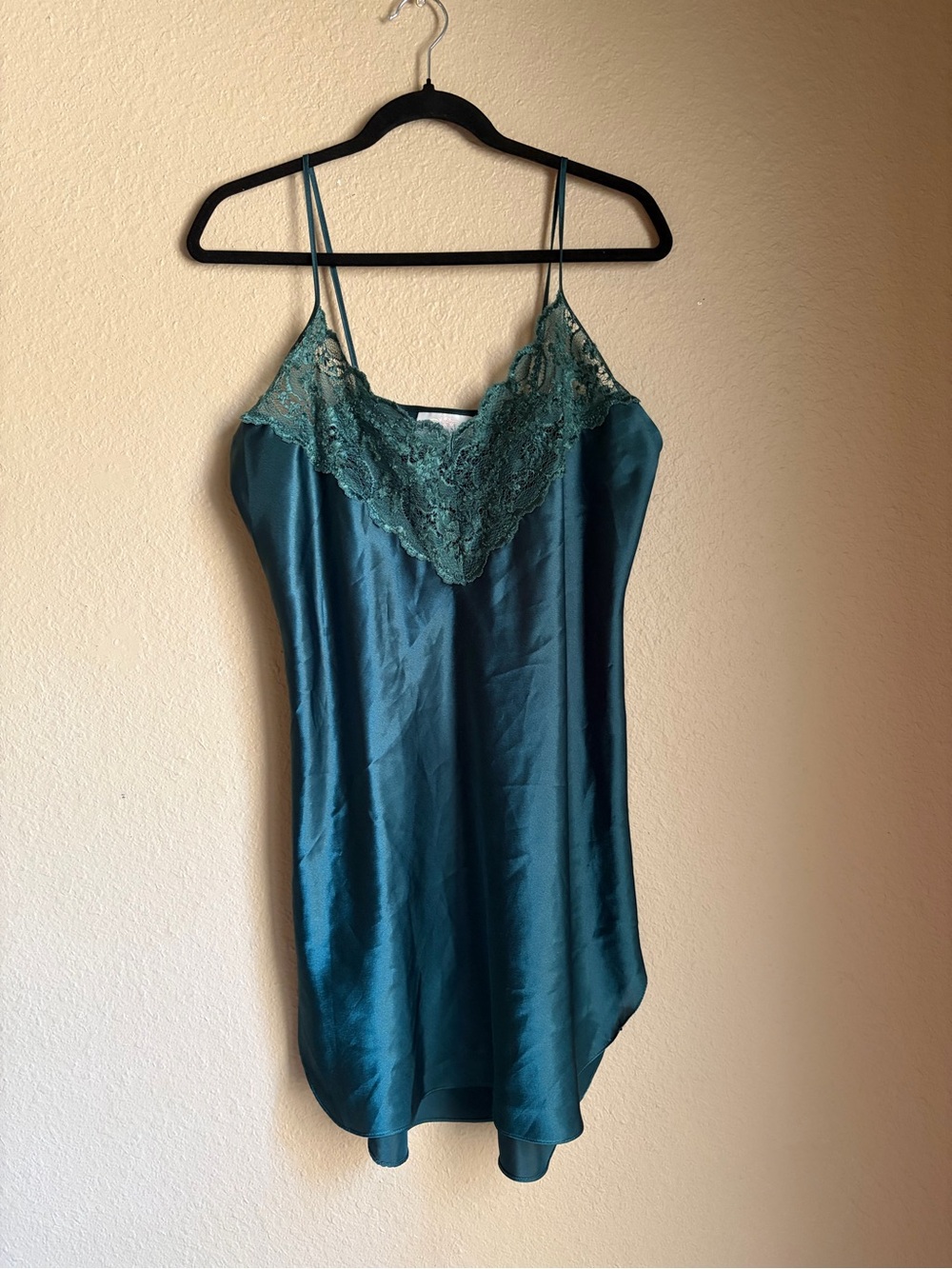 Vintage Silky Lace-Trim Emerald Green Camisole Slip